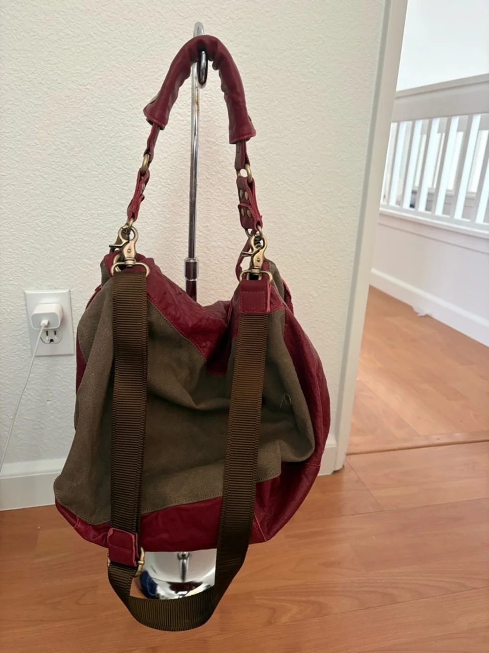 Large Burgundy Leather Hobo Bag - Unbranded